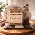 🌸 2026 Wooden Desk Calendar & Keepsake Organizer