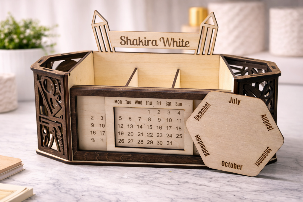 ✏️ Personalized Wooden Desk Organizer & Perpetual Calendar